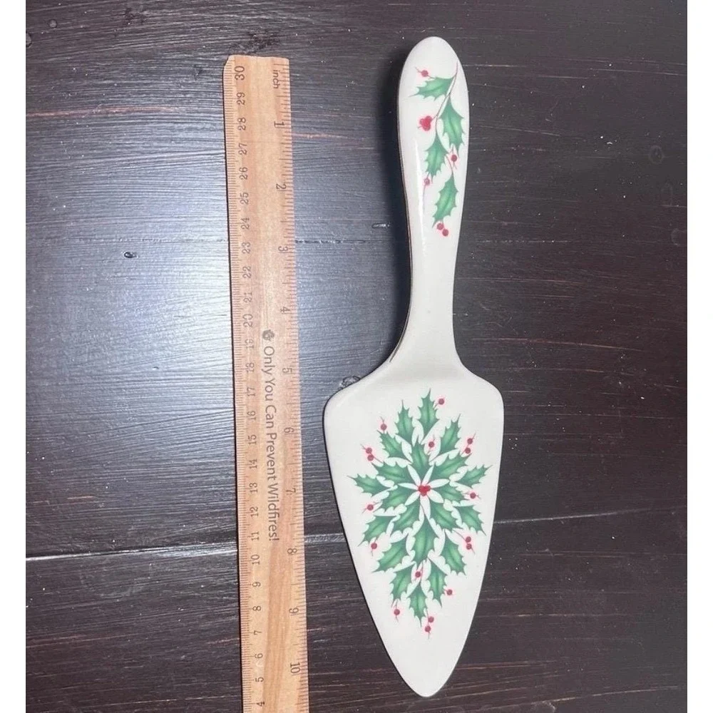 Vintage Lenox Holiday Cake Pie Server Porcelain Holly Berry Christmas Holiday